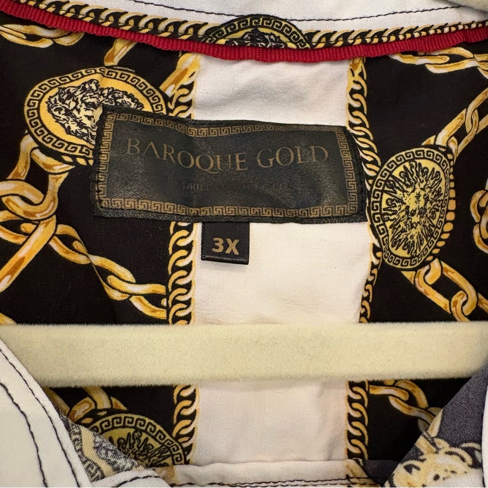 NWT Drill Clothing Baroque Gold Italian Designer Style Shirt Medus Chains, 3X - Picture 7 of 9